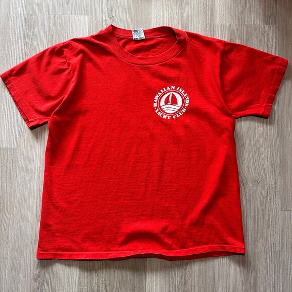 Vintage 90's Poly Tees Hawaiian Islands Yacht Club Red White Tee Shirt Sz Medium - Picture 1 of 7